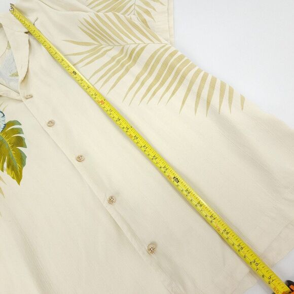 TOMMY BAHAMA 100% Silk Old Money Button Down Hawaiian Shirt Large Cream Resort - Picture 4 of 8